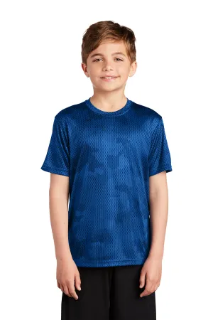 Sport-Tek Youth CamoHex Moisture Wicking Short Sleeve Crewneck T-Shirt - True Royal Blue