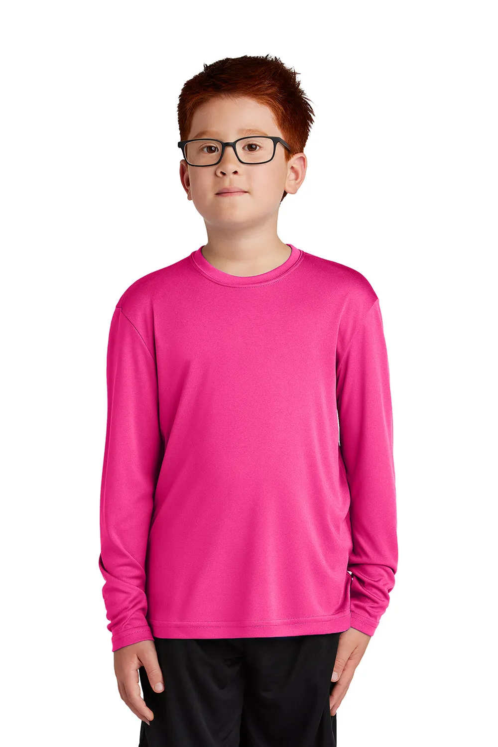 Sport-Tek Youth Competitor Moisture Wicking Long Sleeve Crewneck T-Shirt - Neon Pink