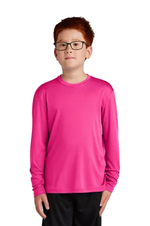 Sport-Tek Youth Competitor Moisture Wicking Long Sleeve Crewneck T-Shirt - Neon Pink