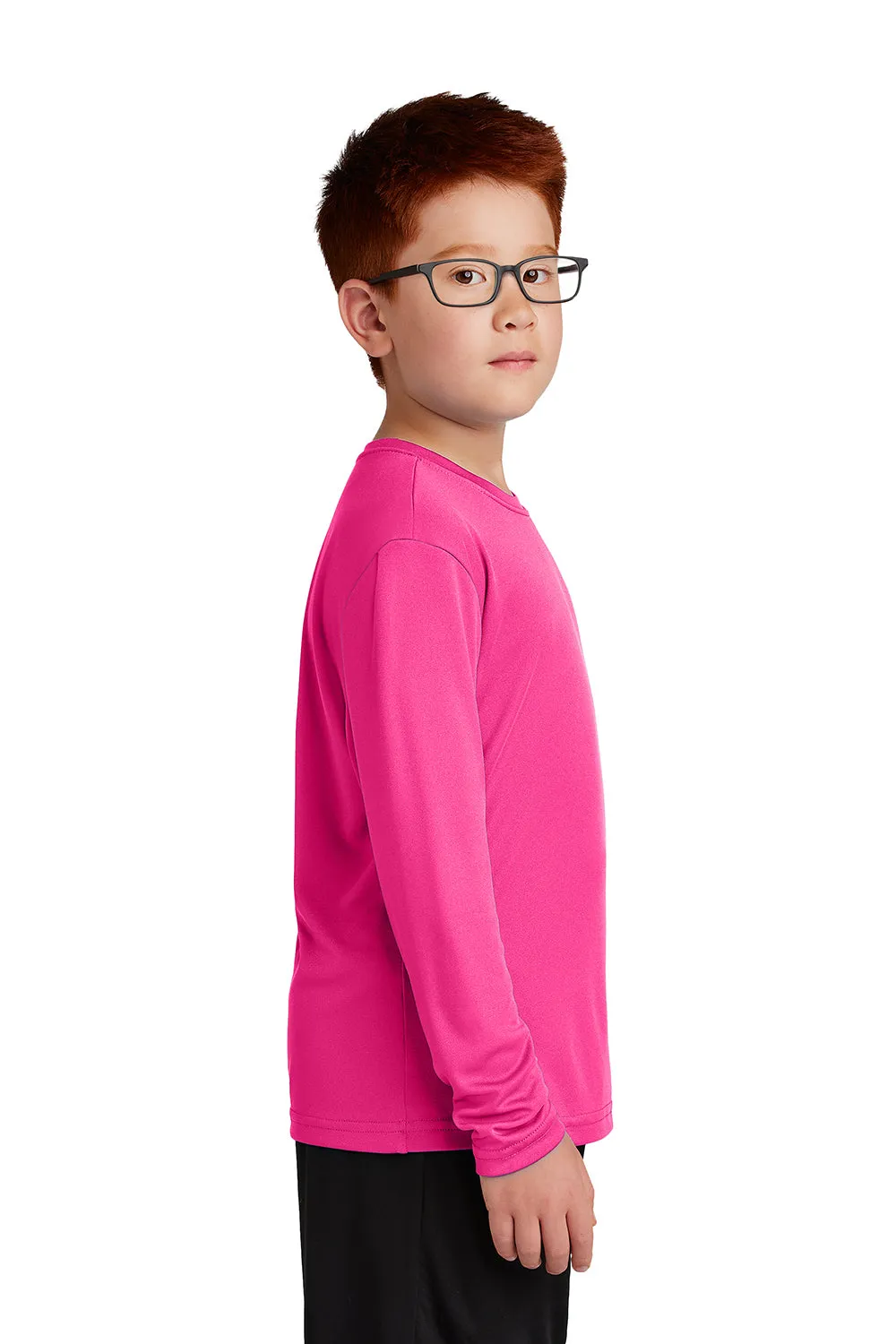 Sport-Tek Youth Competitor Moisture Wicking Long Sleeve Crewneck T-Shirt - Neon Pink