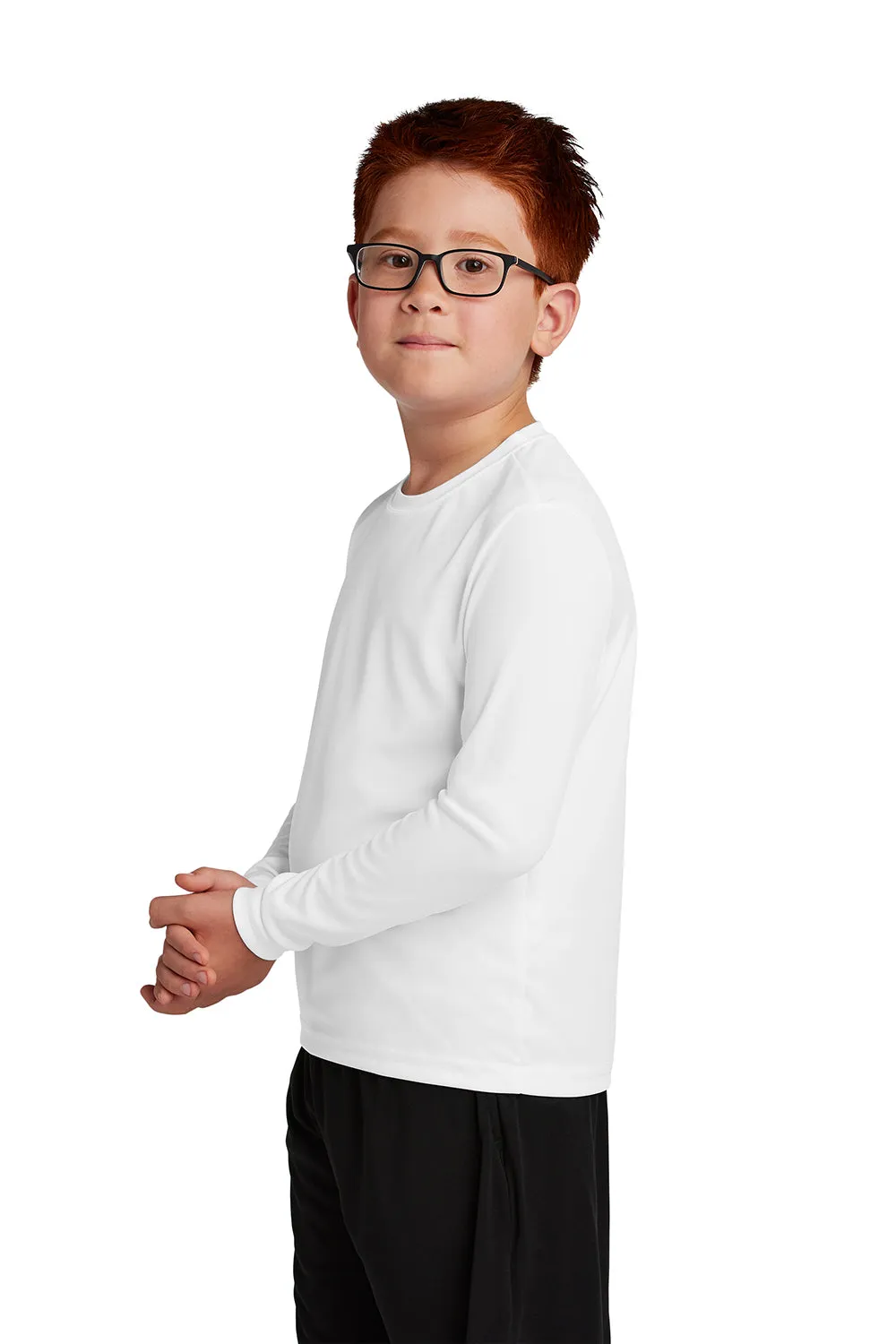 Sport-Tek Youth Competitor Moisture Wicking Long Sleeve Crewneck T-Shirt - White