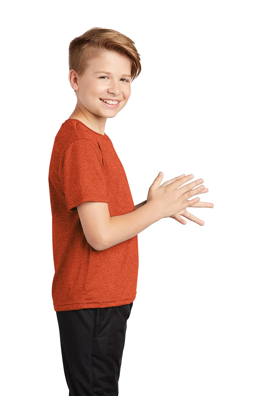 Sport-Tek Youth Contender Heather Moisture Wicking Short Sleeve Crewneck T-Shirt - Heather Deep Orange