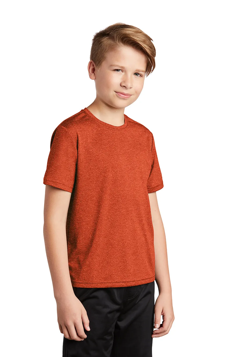 Sport-Tek Youth Contender Heather Moisture Wicking Short Sleeve Crewneck T-Shirt - Heather Deep Orange
