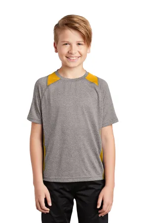 Sport-Tek Youth Contender Heather Moisture Wicking Short Sleeve Crewneck T-Shirt - Heather Vintage Grey/Gold - Closeout
