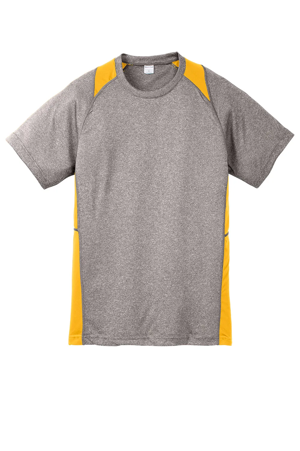 Sport-Tek Youth Contender Heather Moisture Wicking Short Sleeve Crewneck T-Shirt - Heather Vintage Grey/Gold - Closeout