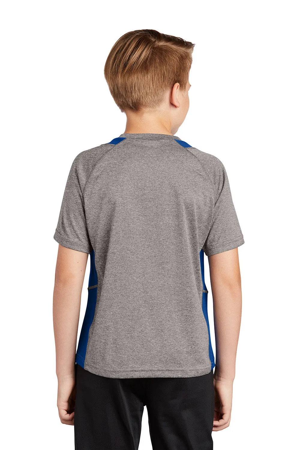 Sport-Tek Youth Contender Heather Moisture Wicking Short Sleeve Crewneck T-Shirt - Heather Vintage Grey/True Royal Blue