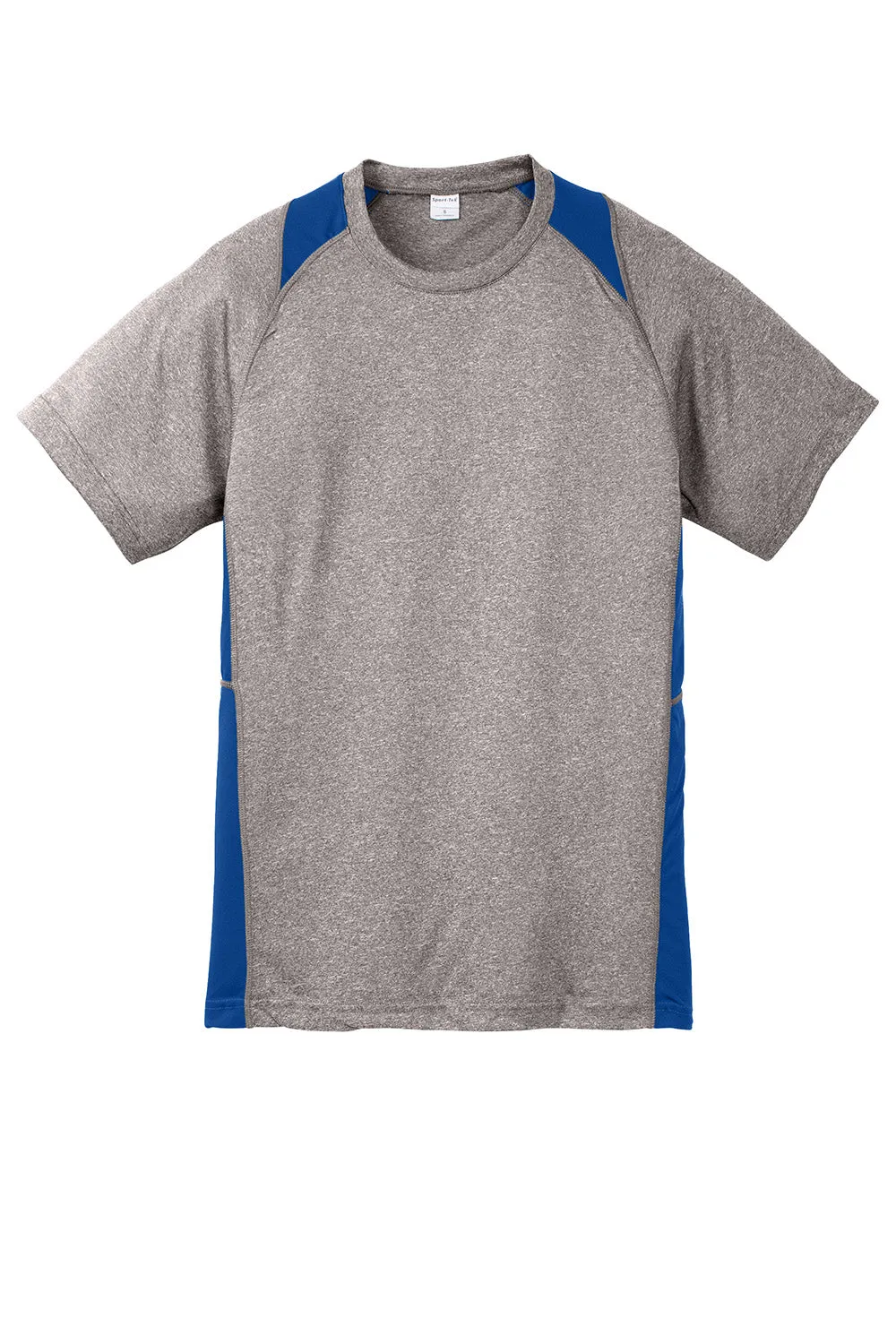 Sport-Tek Youth Contender Heather Moisture Wicking Short Sleeve Crewneck T-Shirt - Heather Vintage Grey/True Royal Blue