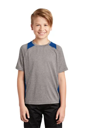 Sport-Tek Youth Contender Heather Moisture Wicking Short Sleeve Crewneck T-Shirt - Heather Vintage Grey/True Royal Blue