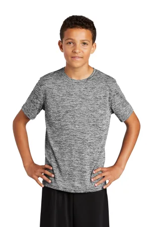 Sport-Tek Youth Electric Heather Moisture Wicking Short Sleeve Crewneck T-Shirt - Black Electric