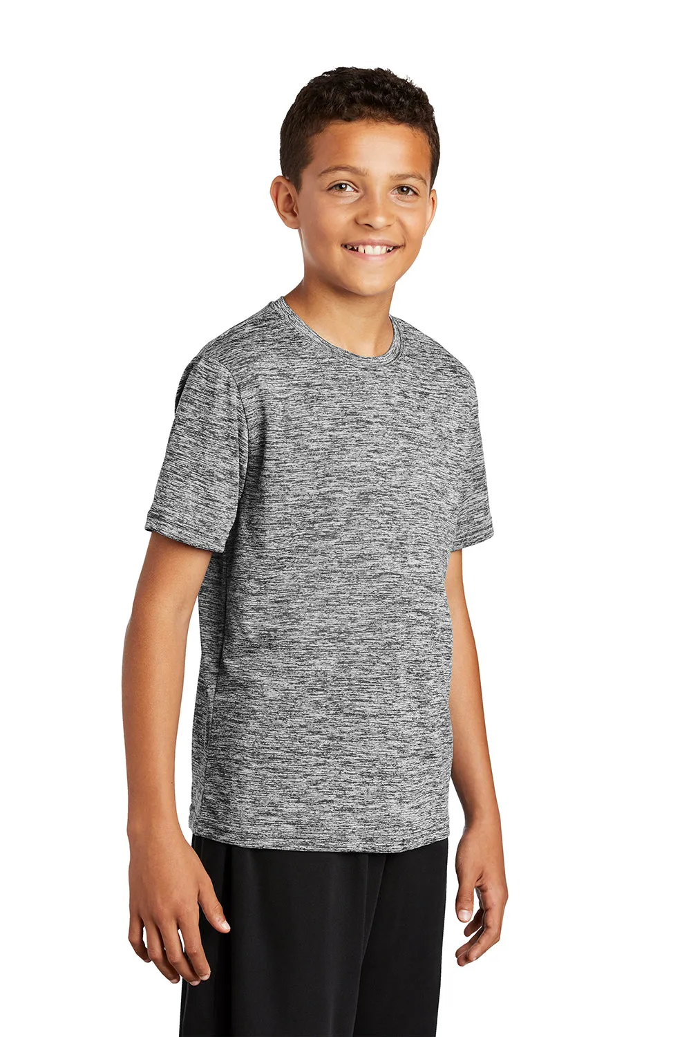 Sport-Tek Youth Electric Heather Moisture Wicking Short Sleeve Crewneck T-Shirt - Black Electric