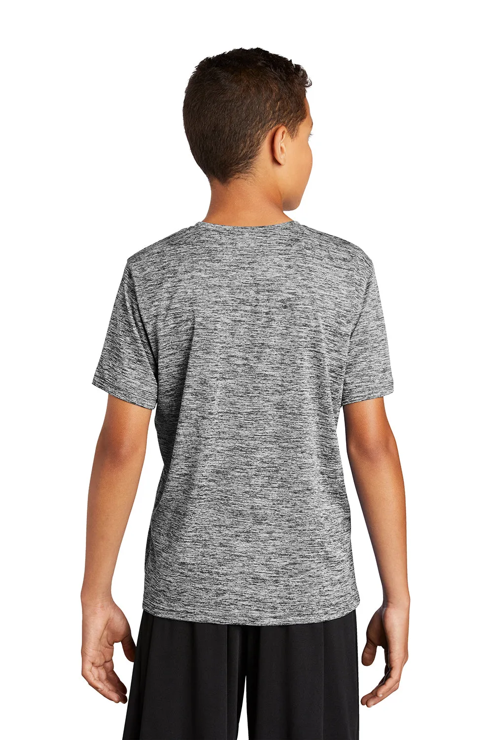 Sport-Tek Youth Electric Heather Moisture Wicking Short Sleeve Crewneck T-Shirt - Black Electric