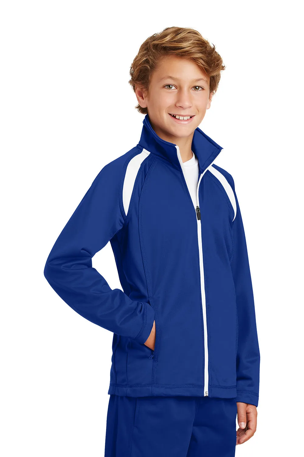 Sport-Tek Youth Full Zip Track Jacket - True Royal Blue/White