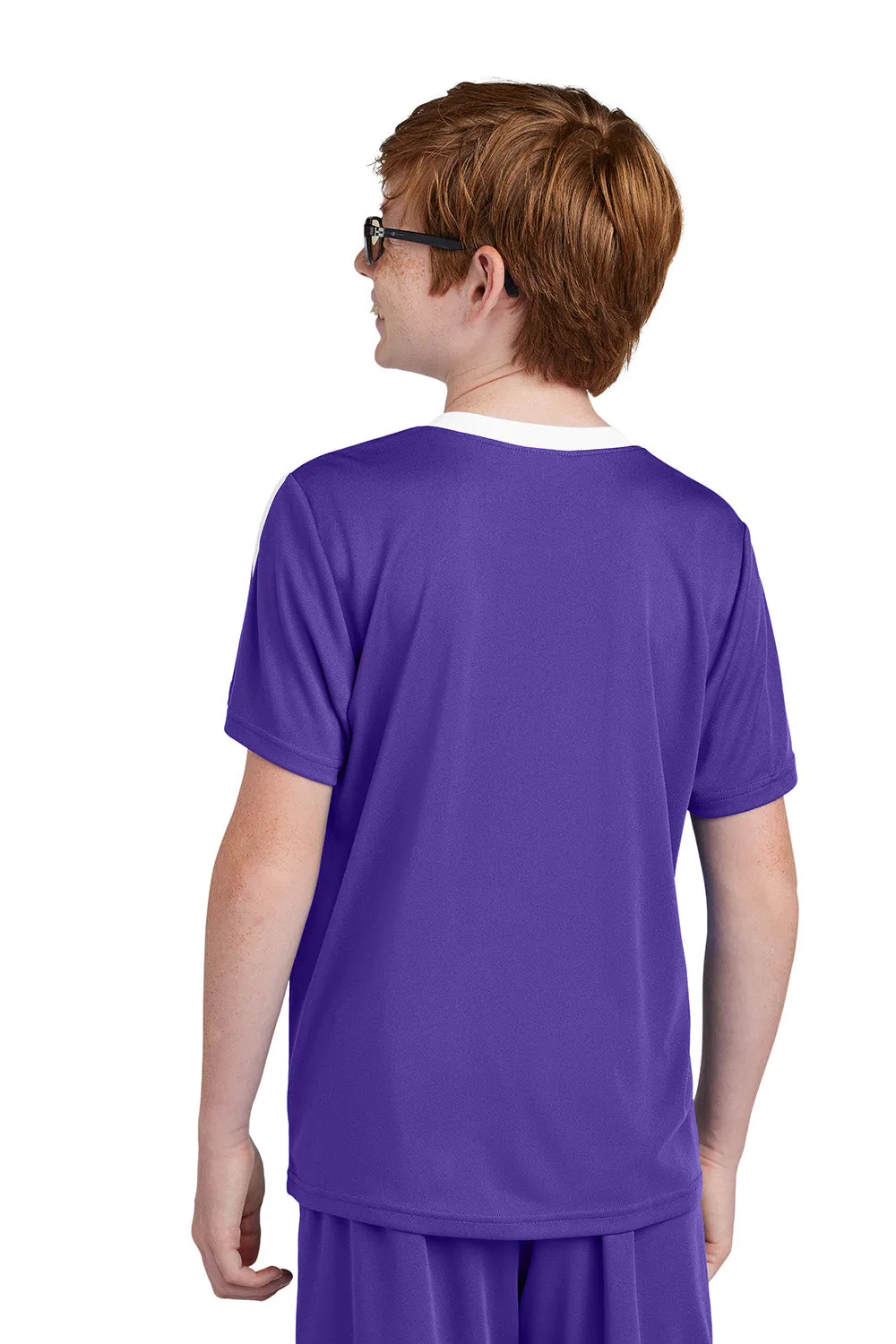 Sport-Tek Youth Moisture Wicking Competitor United Short Sleeve Crewneck T-Shirt - Purple/White