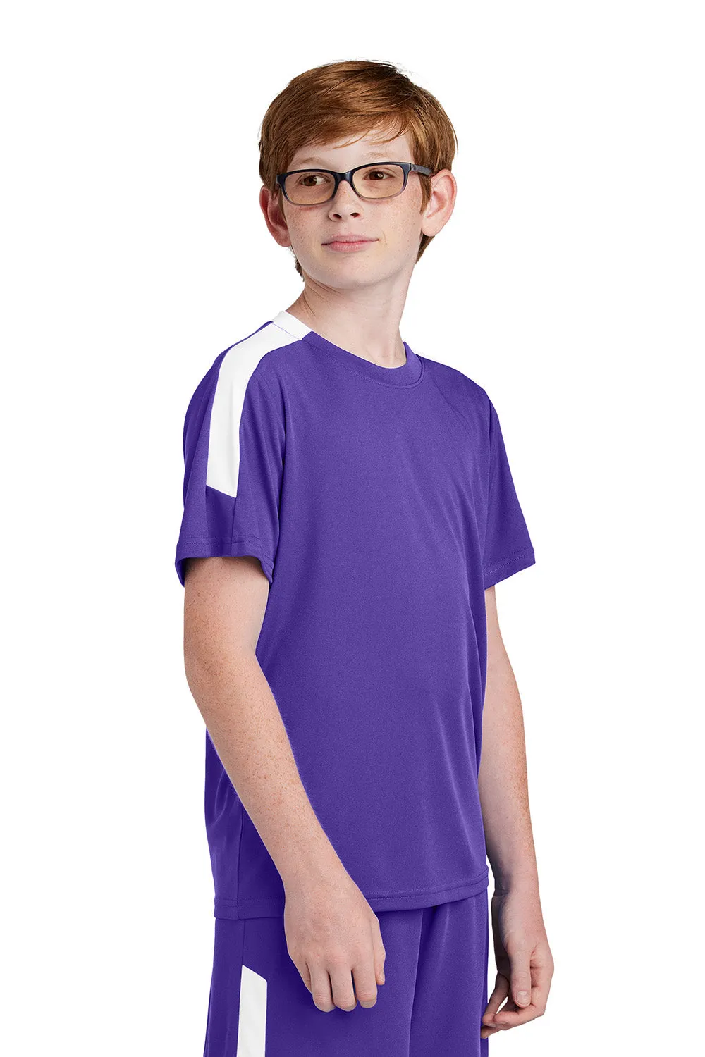 Sport-Tek Youth Moisture Wicking Competitor United Short Sleeve Crewneck T-Shirt - Purple/White