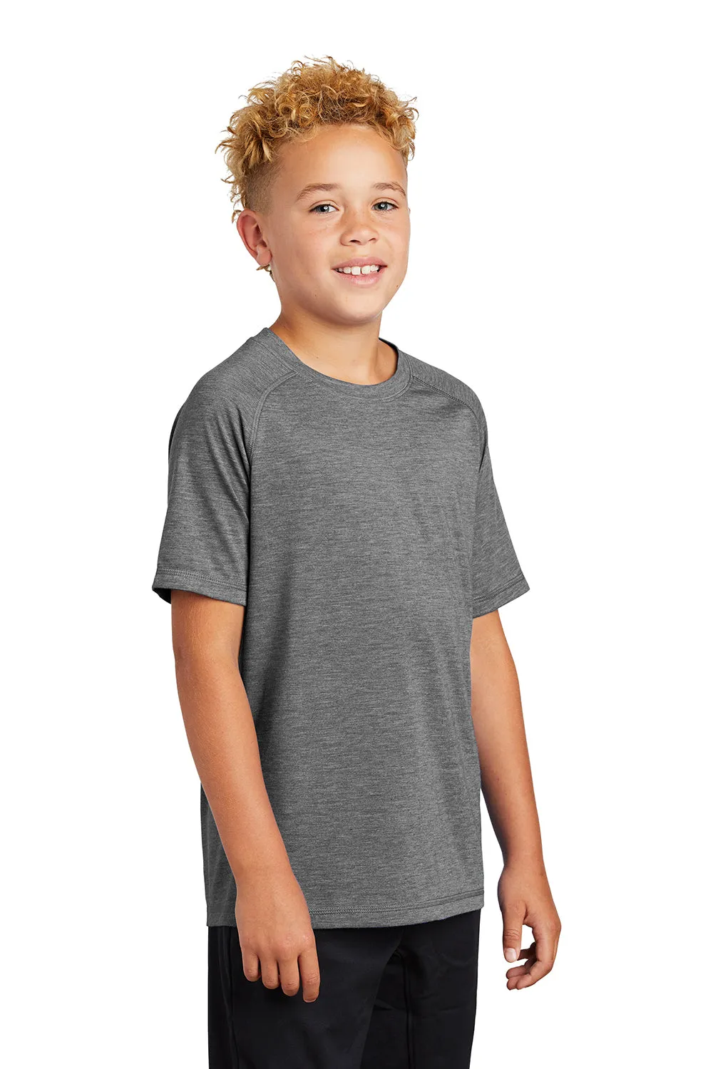 Sport-Tek Youth Moisture Wicking Short Sleeve Crewneck T-Shirt - Heather Dark Grey