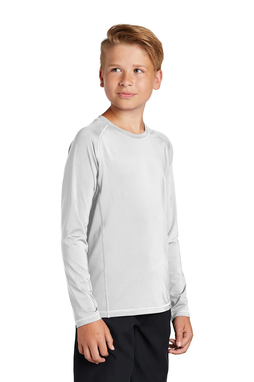 Sport-Tek Youth Rashguard Moisture Wicking Long Sleeve Crewneck T-Shirt - White