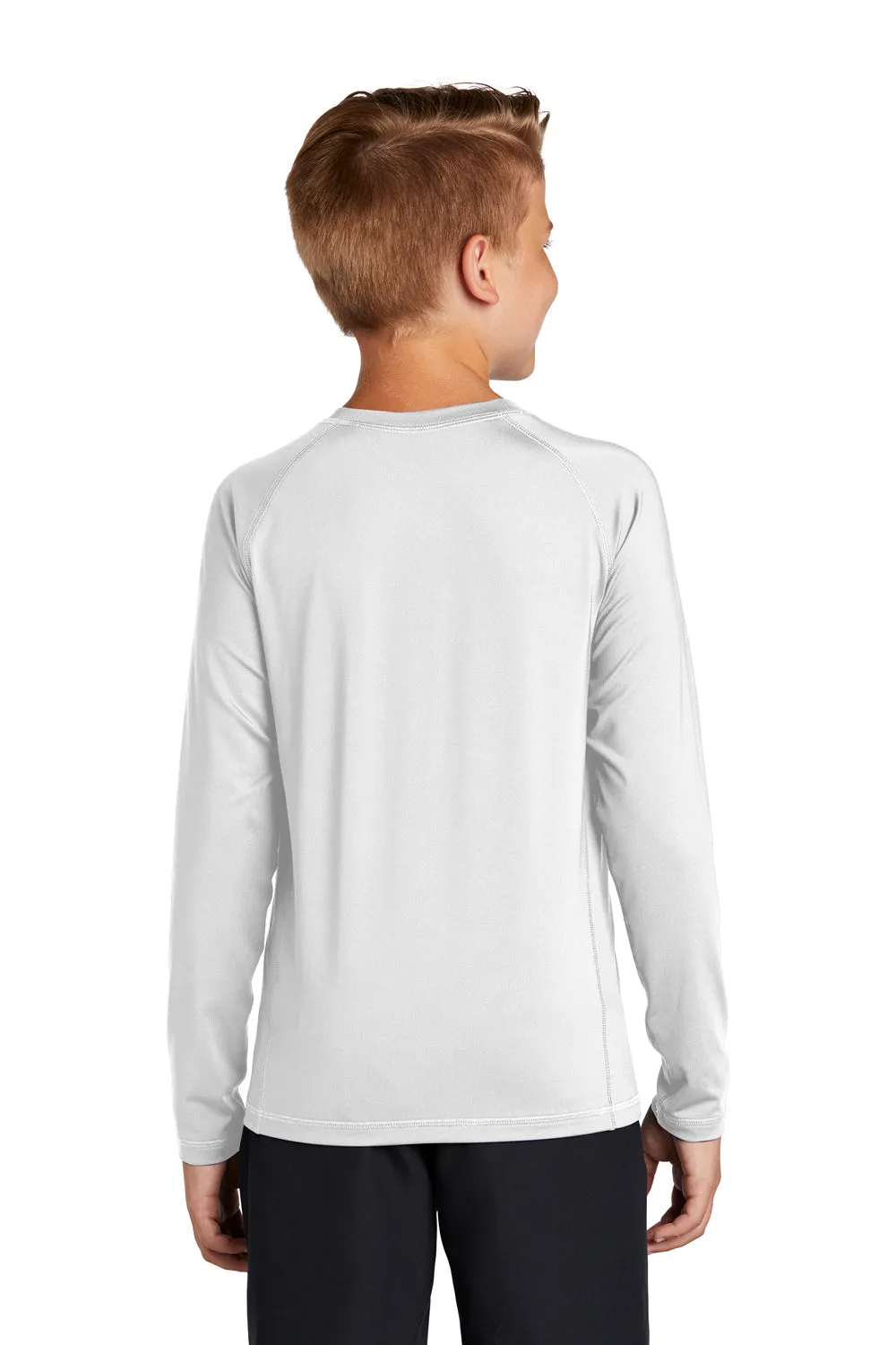 Sport-Tek Youth Rashguard Moisture Wicking Long Sleeve Crewneck T-Shirt - White