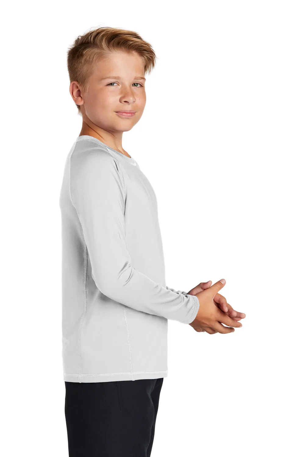 Sport-Tek Youth Rashguard Moisture Wicking Long Sleeve Crewneck T-Shirt - White