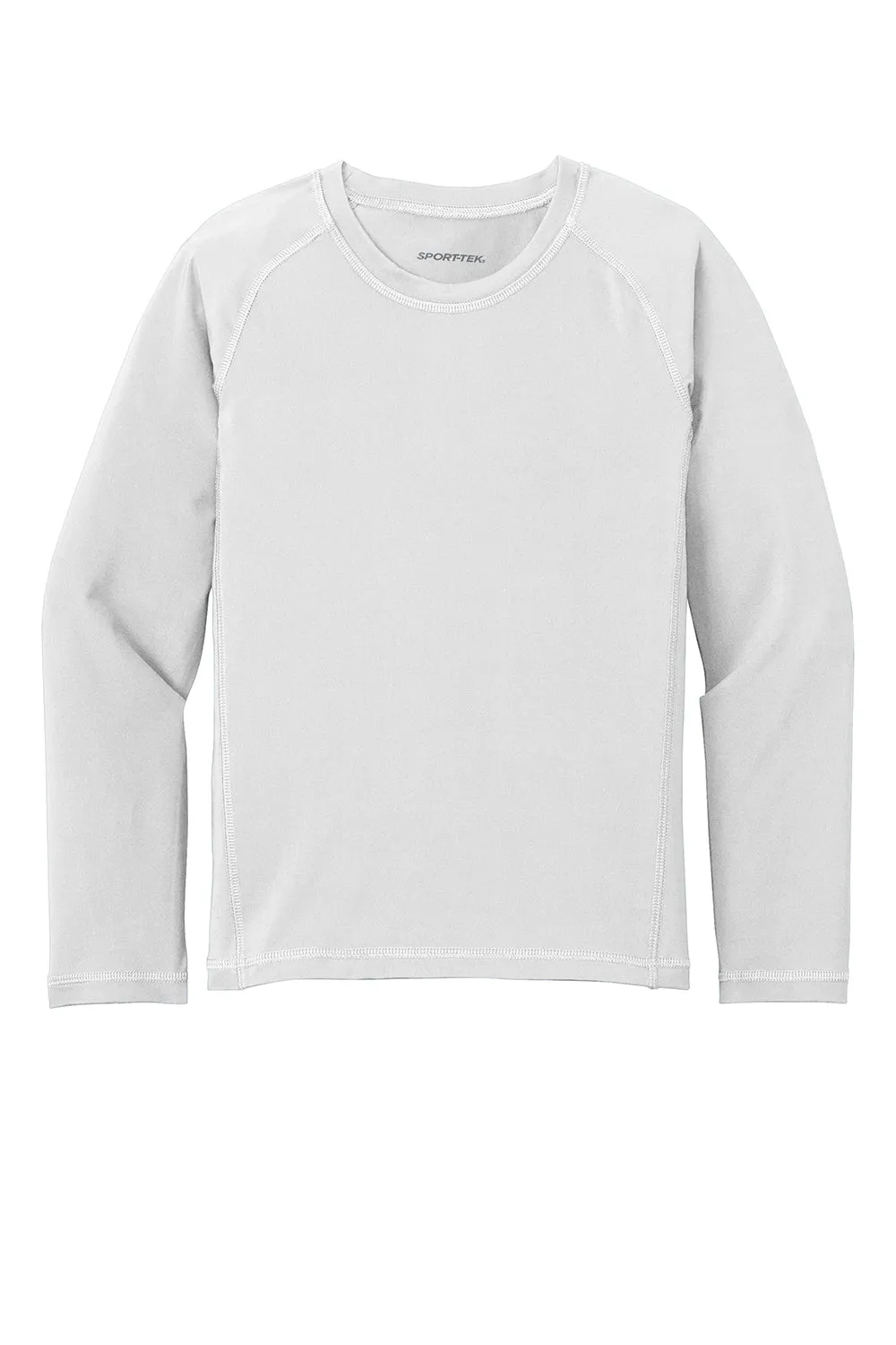 Sport-Tek Youth Rashguard Moisture Wicking Long Sleeve Crewneck T-Shirt - White