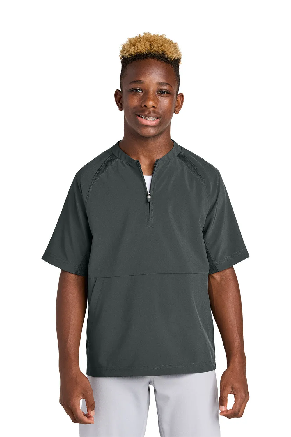Sport-Tek Youth Repeat Moisture Wicking 1/4 Zip Short Sleeve Jacket - Iron Grey