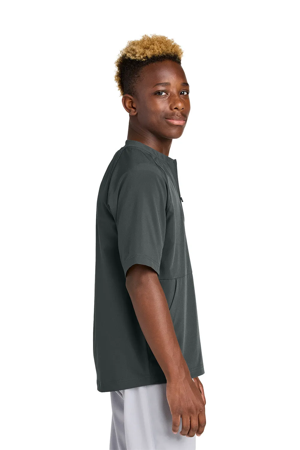 Sport-Tek Youth Repeat Moisture Wicking 1/4 Zip Short Sleeve Jacket - Iron Grey