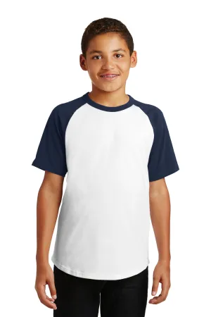 Sport-Tek Youth Short Sleeve Crewneck T-Shirt - White/Navy Blue - Closeout