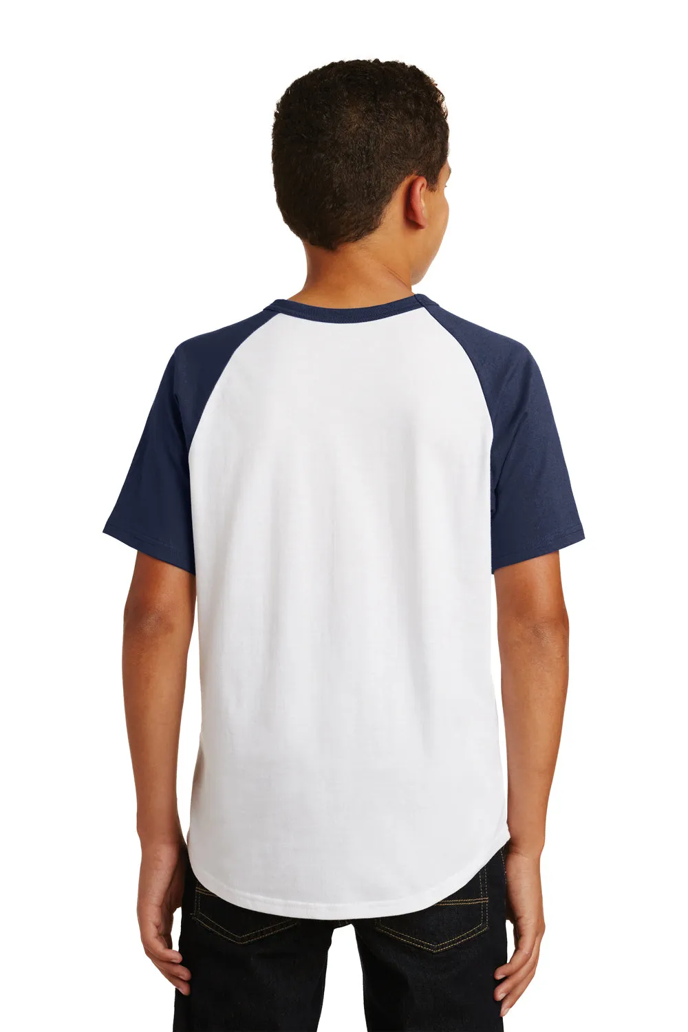 Sport-Tek Youth Short Sleeve Crewneck T-Shirt - White/Navy Blue - Closeout