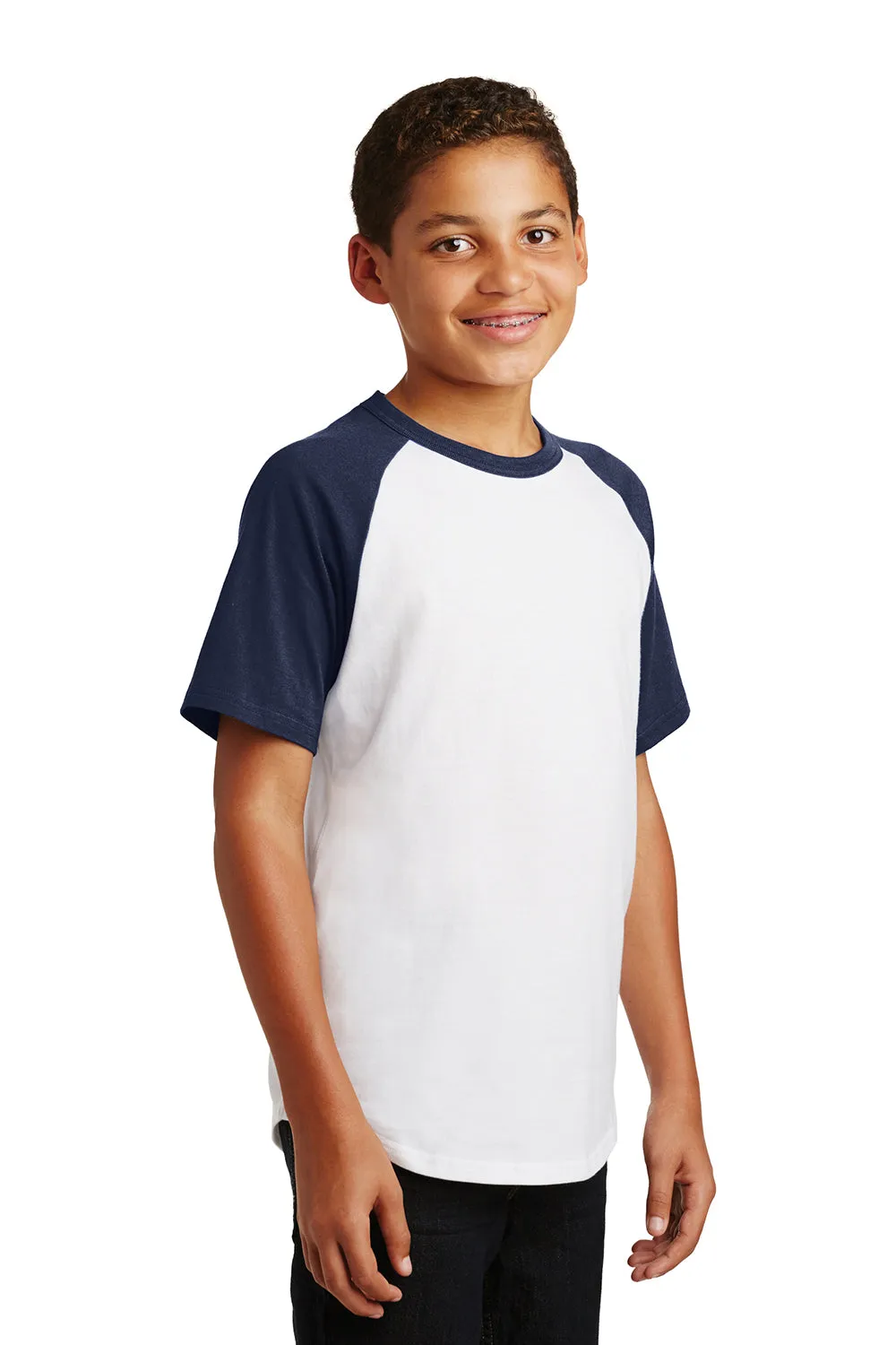 Sport-Tek Youth Short Sleeve Crewneck T-Shirt - White/Navy Blue - Closeout