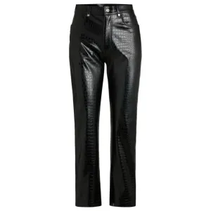 Straight-leg trousers in crocodile-embossed faux leather