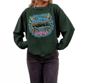Sublime Graffiti Sun Reverse Raglan Crew In Vintage Green