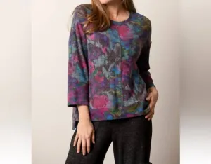 Super Soft Fleece Boxy Crew Pullover In Amethyst Floral