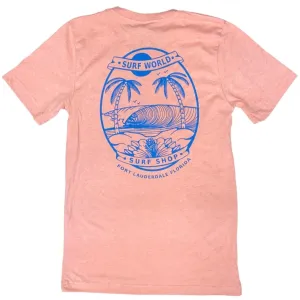 Surfworld Double Palms Left Premium Tee Shirt - Heather Peach