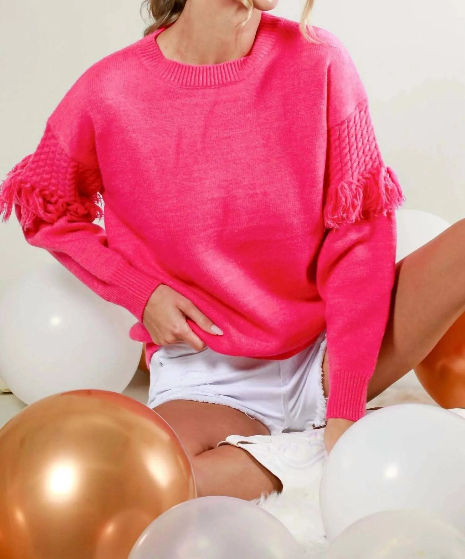 Sweetie Fringe Sweater In Pink