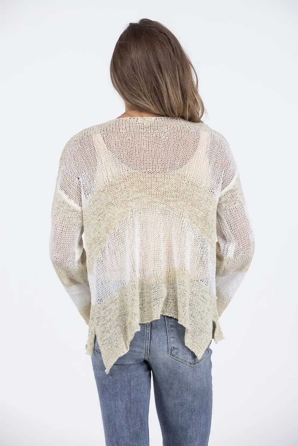 Switching Between Feminine Open Knit Striped Sweater In Beige