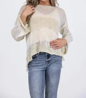 Switching Between Feminine Open Knit Striped Sweater In Beige