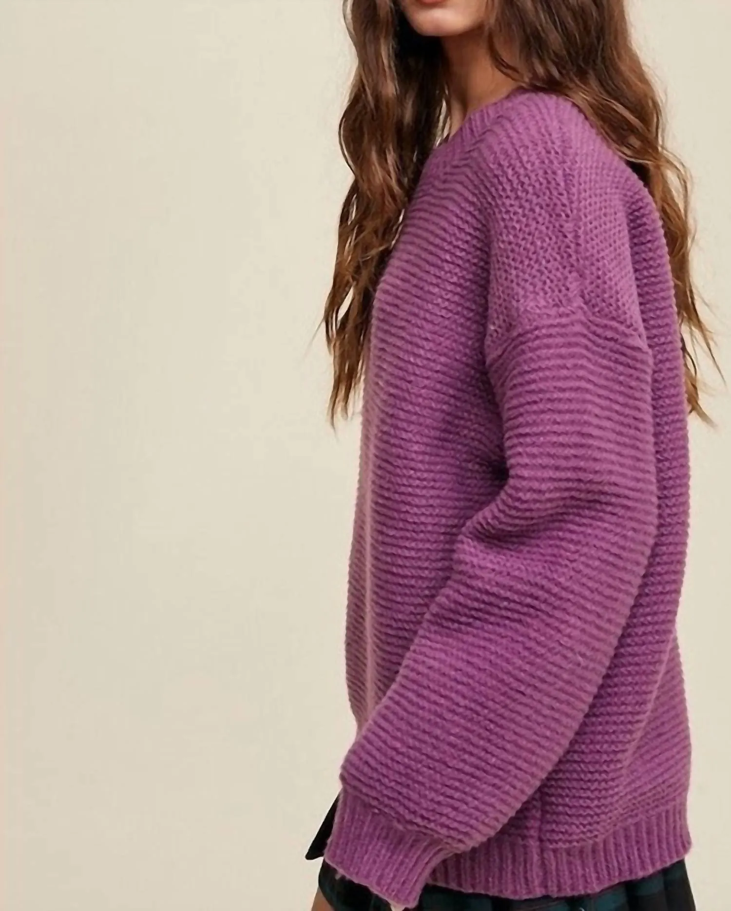 Sydney Chunky Crew Neck Sweater In Dewberry