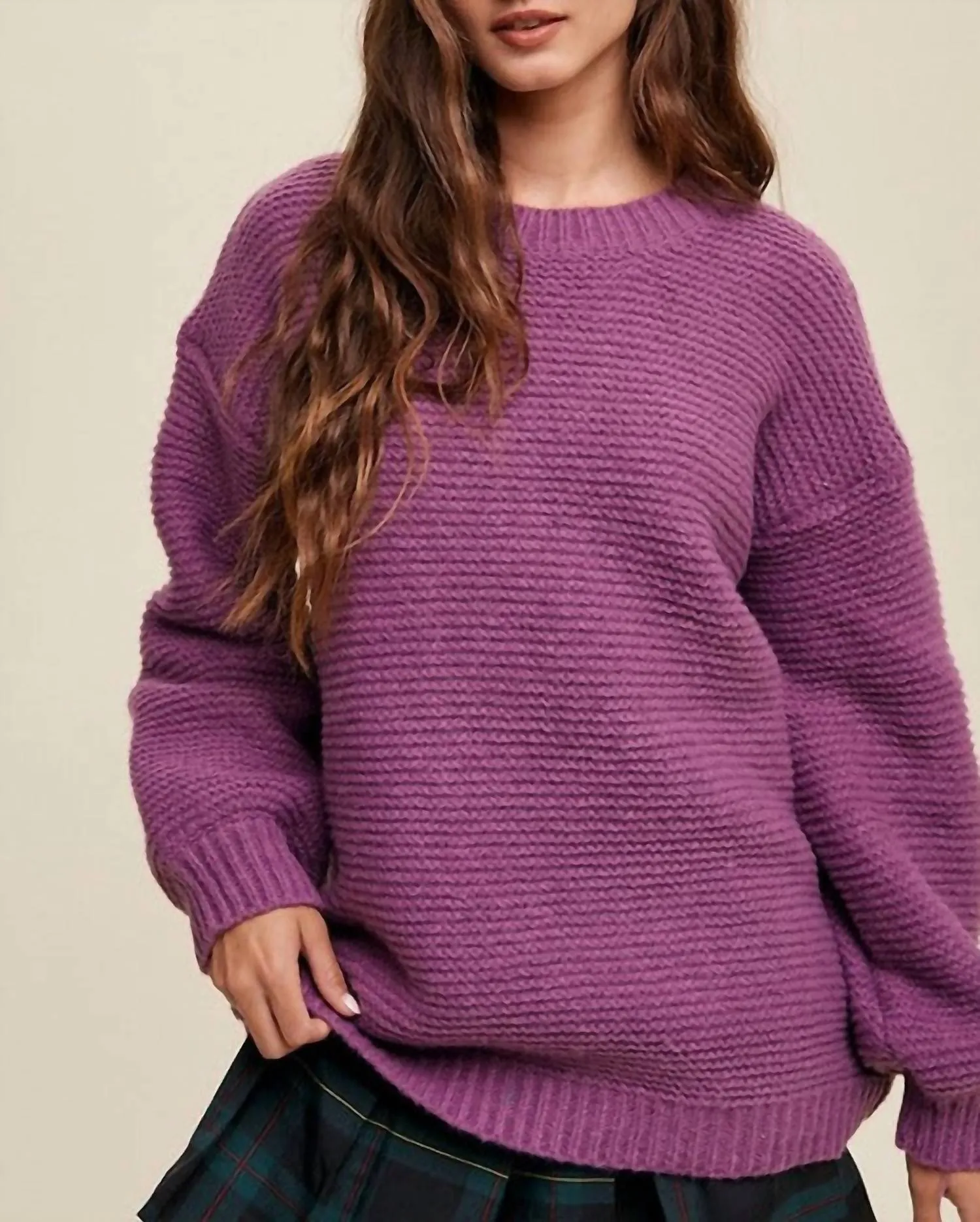 Sydney Chunky Crew Neck Sweater In Dewberry