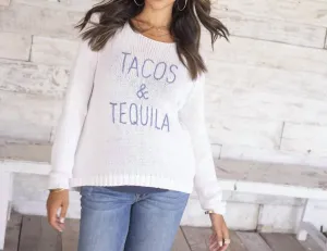 Tacos & Tequila Crew Sweater In White/denim