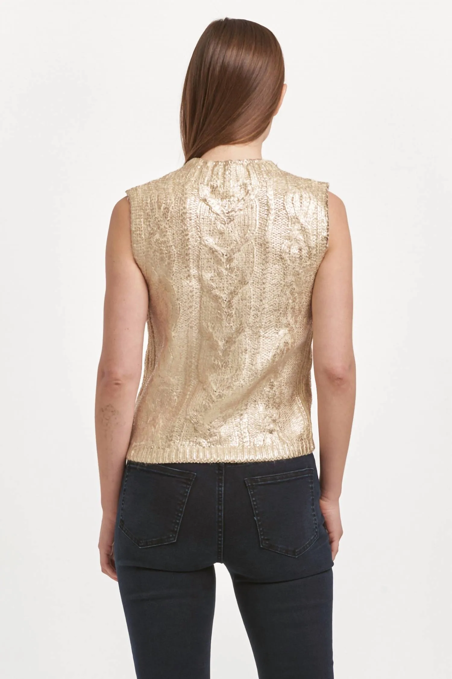 Tatiana Crew Neck Sleeveless Sweater In Rose Gold