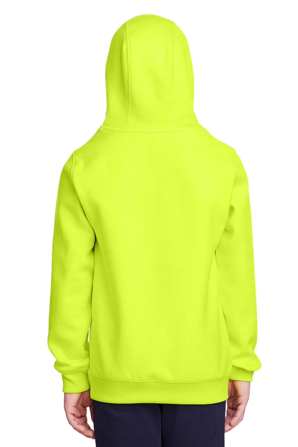 Team 365 Youth Zone HydroSport Fleece Water Resistant Hooded Sweatshirt Hoodie w/ Pouch Pocket - Safety Yellow