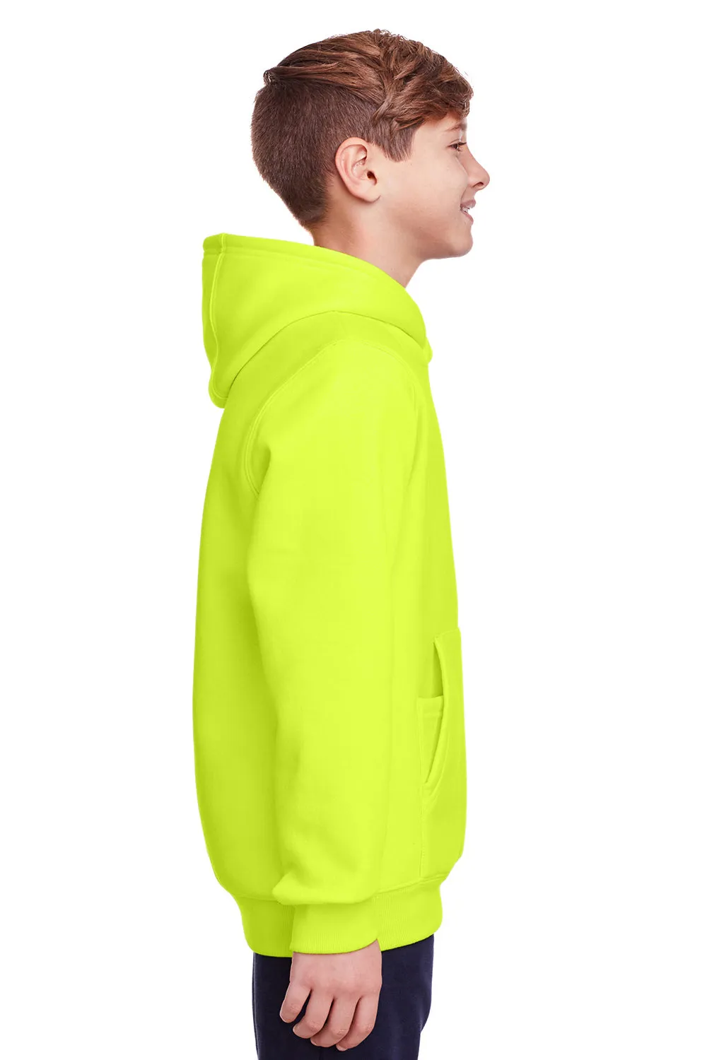Team 365 Youth Zone HydroSport Fleece Water Resistant Hooded Sweatshirt Hoodie w/ Pouch Pocket - Safety Yellow