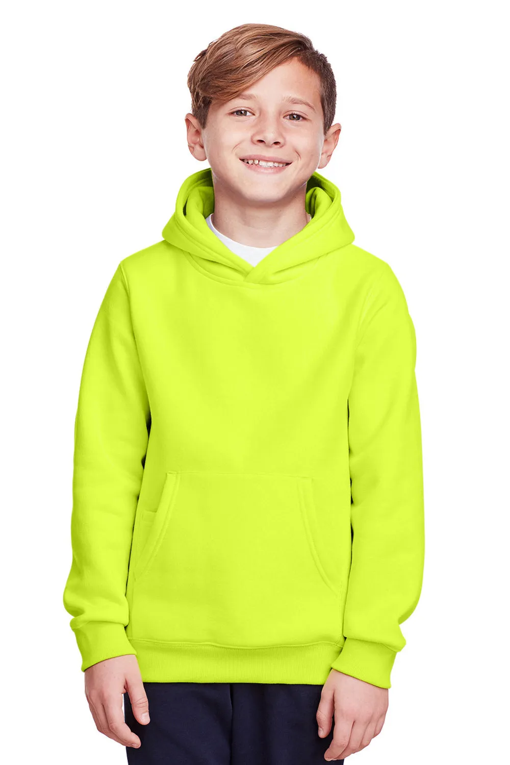 Team 365 Youth Zone HydroSport Fleece Water Resistant Hooded Sweatshirt Hoodie w/ Pouch Pocket - Safety Yellow