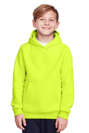 Team 365 Youth Zone HydroSport Fleece Water Resistant Hooded Sweatshirt Hoodie w/ Pouch Pocket - Safety Yellow