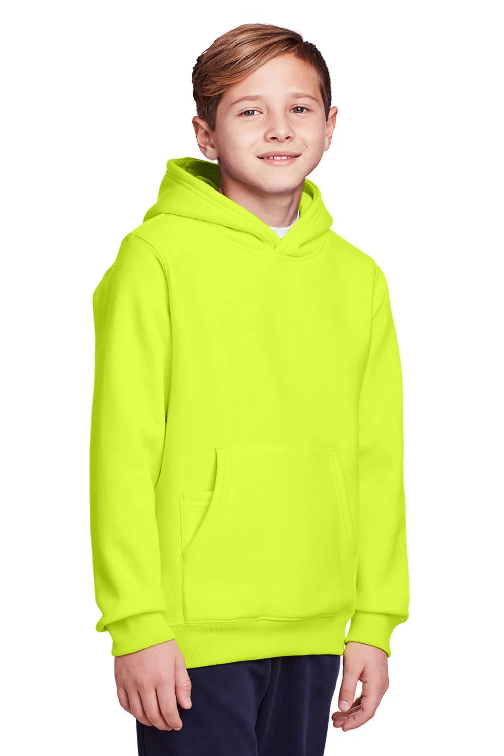 Team 365 Youth Zone HydroSport Fleece Water Resistant Hooded Sweatshirt Hoodie w/ Pouch Pocket - Safety Yellow