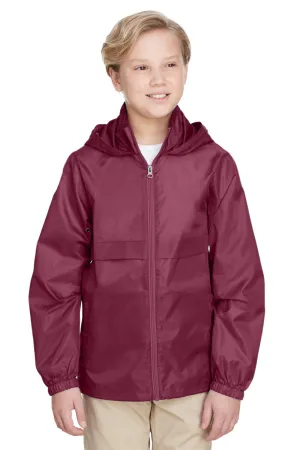 Team 365 Youth Zone Protect Water Resistant Full Zip Hooded Jacket - Maroon