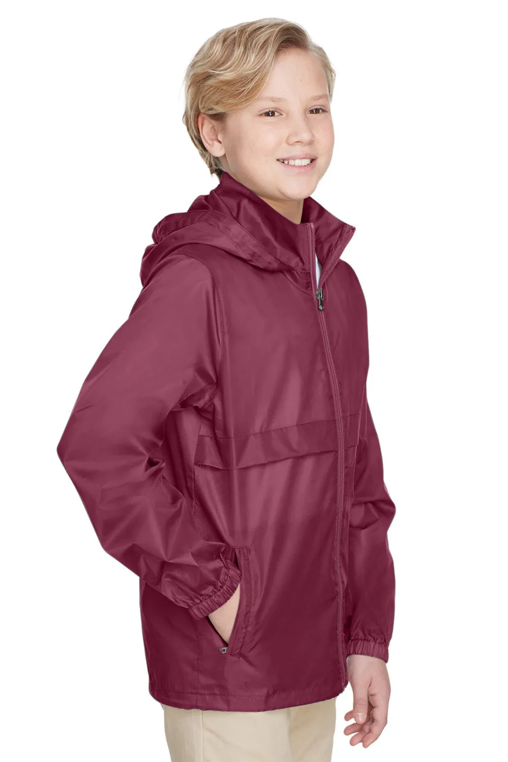 Team 365 Youth Zone Protect Water Resistant Full Zip Hooded Jacket - Maroon