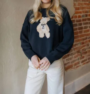 Teddy Bear Sweater Top In Navy