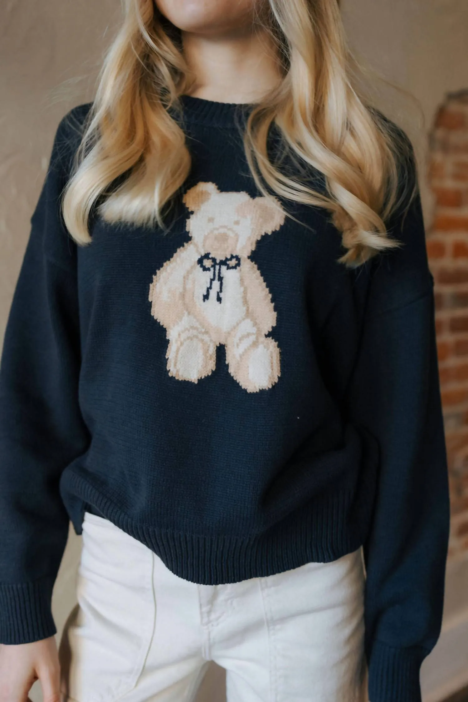 Teddy Bear Sweater Top In Navy