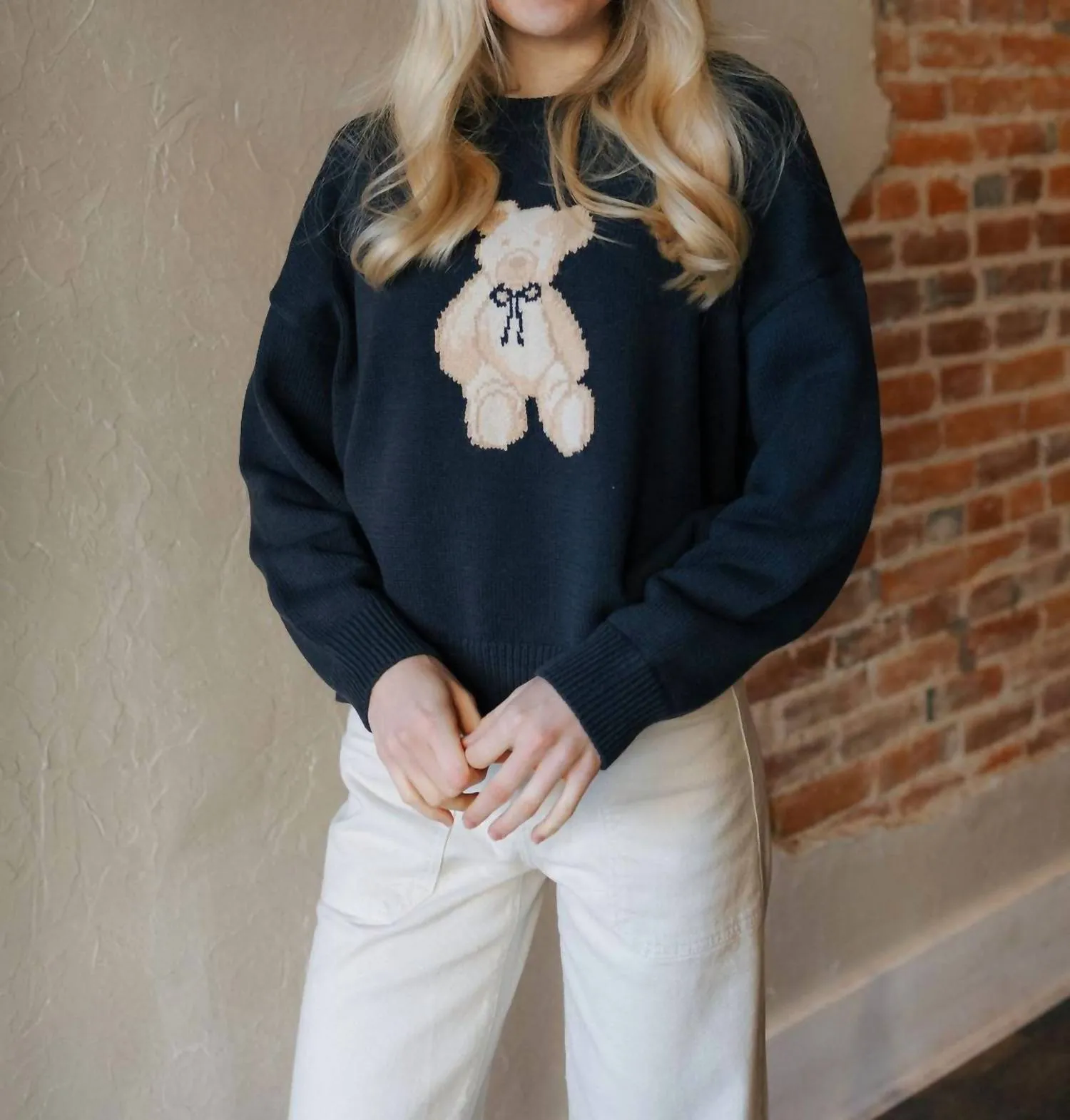 Teddy Bear Sweater Top In Navy