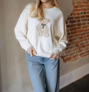 Teddy Bear Sweater Top In White